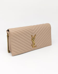 YSL сумка-клатч в бежевой стёганной коже.